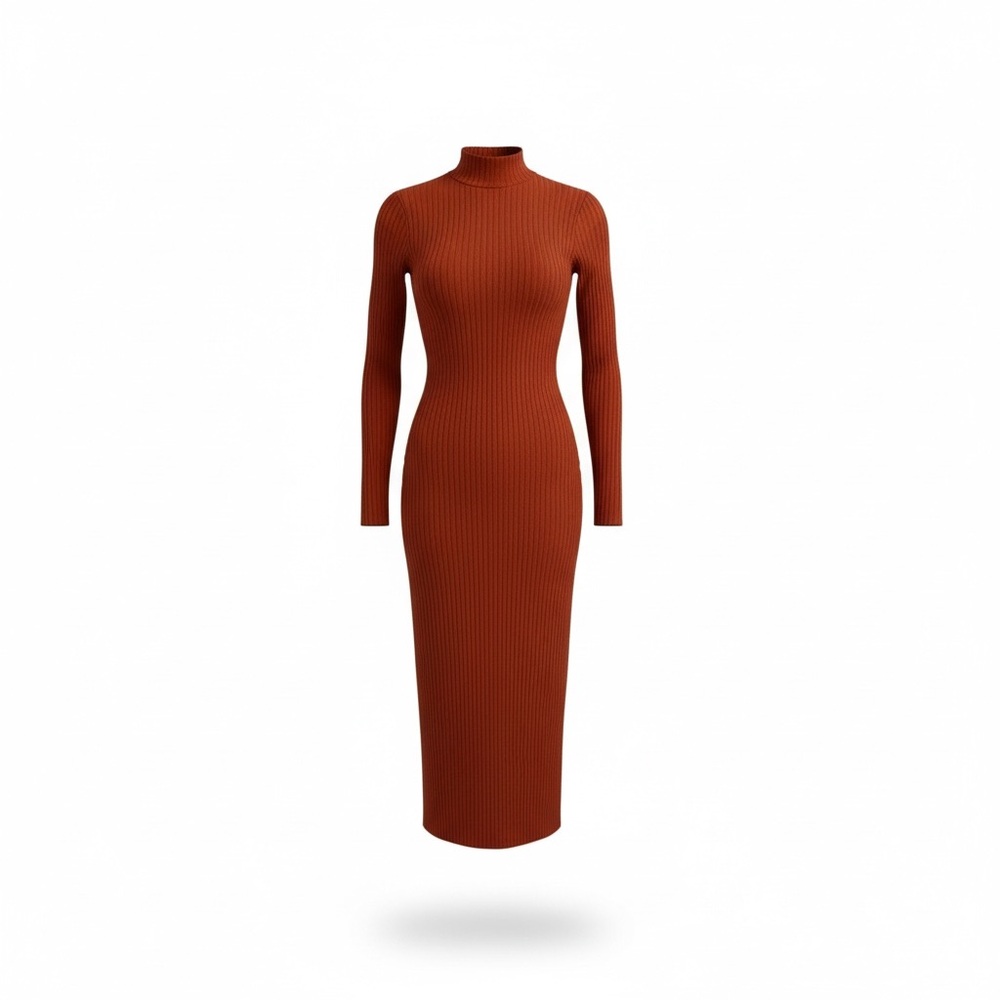 Elegant Rust Long Sleeve Dress